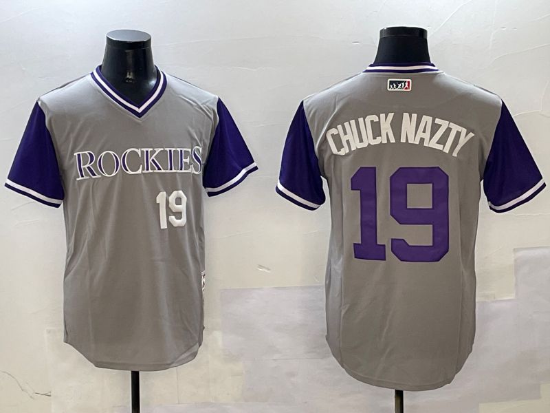 Men Colorado Rockies #19 Chuck Nazty Grey Fashion Game 2025 Nike MLB Jersey style 3->colorado rockies->MLB Jersey